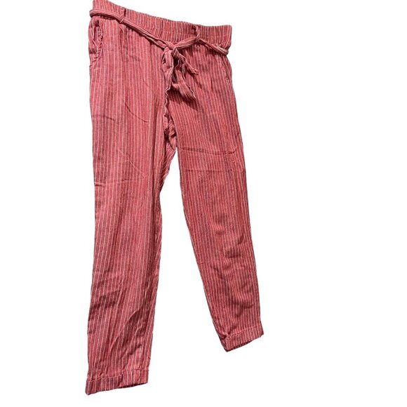Almost Pink Tie Waist Pants Medium Red White Striped  Casual Y2K - Picture 1 of 6